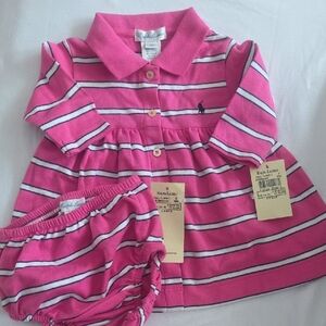 Ralph Lauren Pink and White Striped Baby Outfit 3 Months NWT